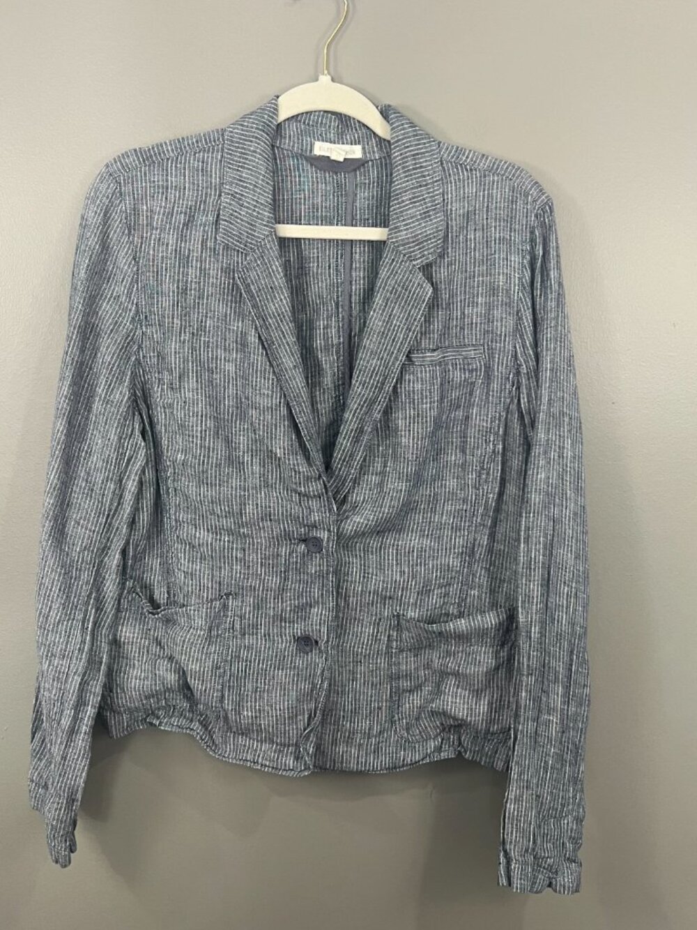 Eileen Fisher Linen Blue & White Railroad Stripe unstructured Blazer Jacket XL
